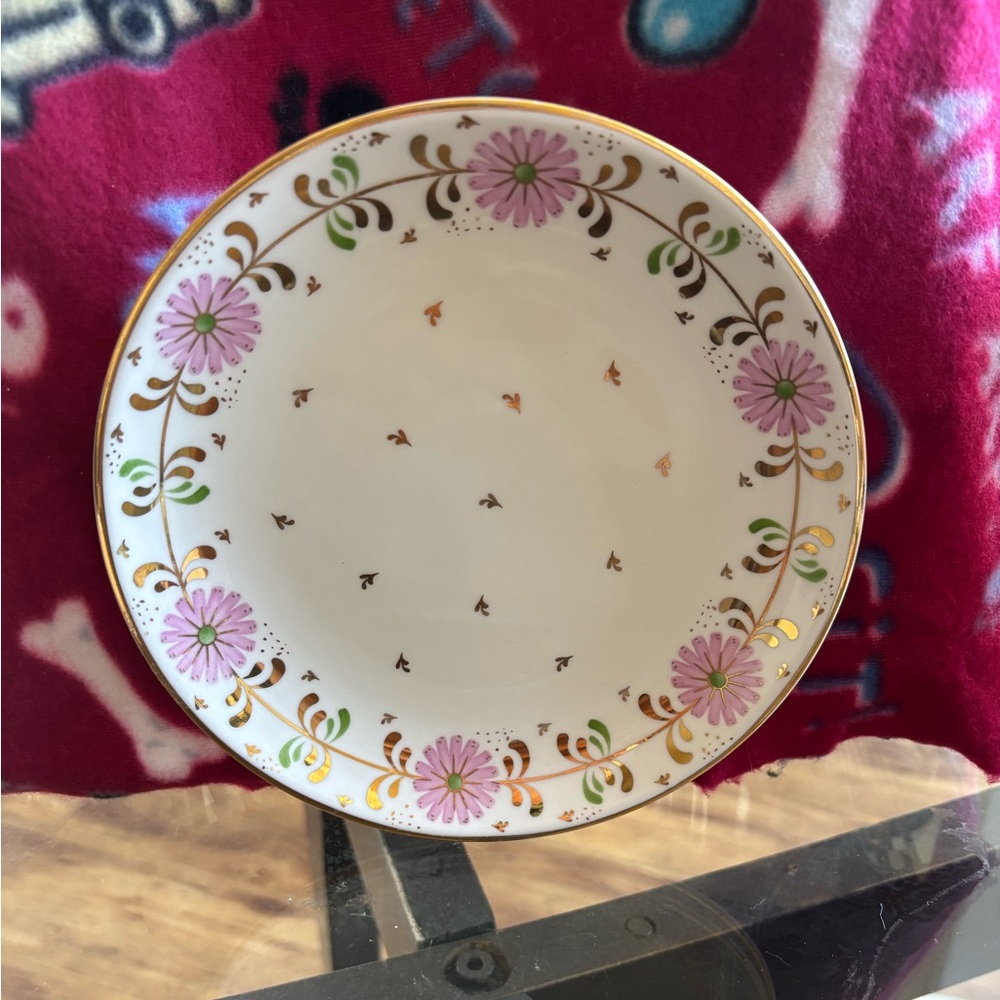 Anthropologie Pink Gold Floral plates